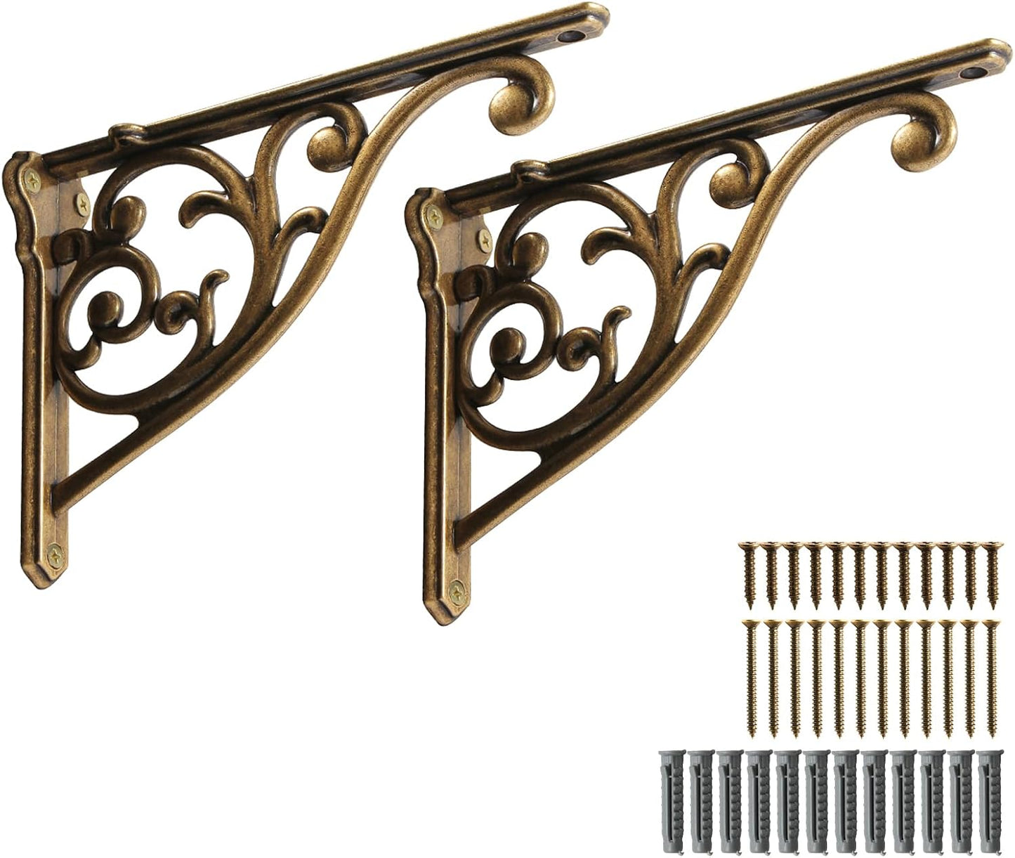 Soporte estante vintage latón antiguo 10" set 2