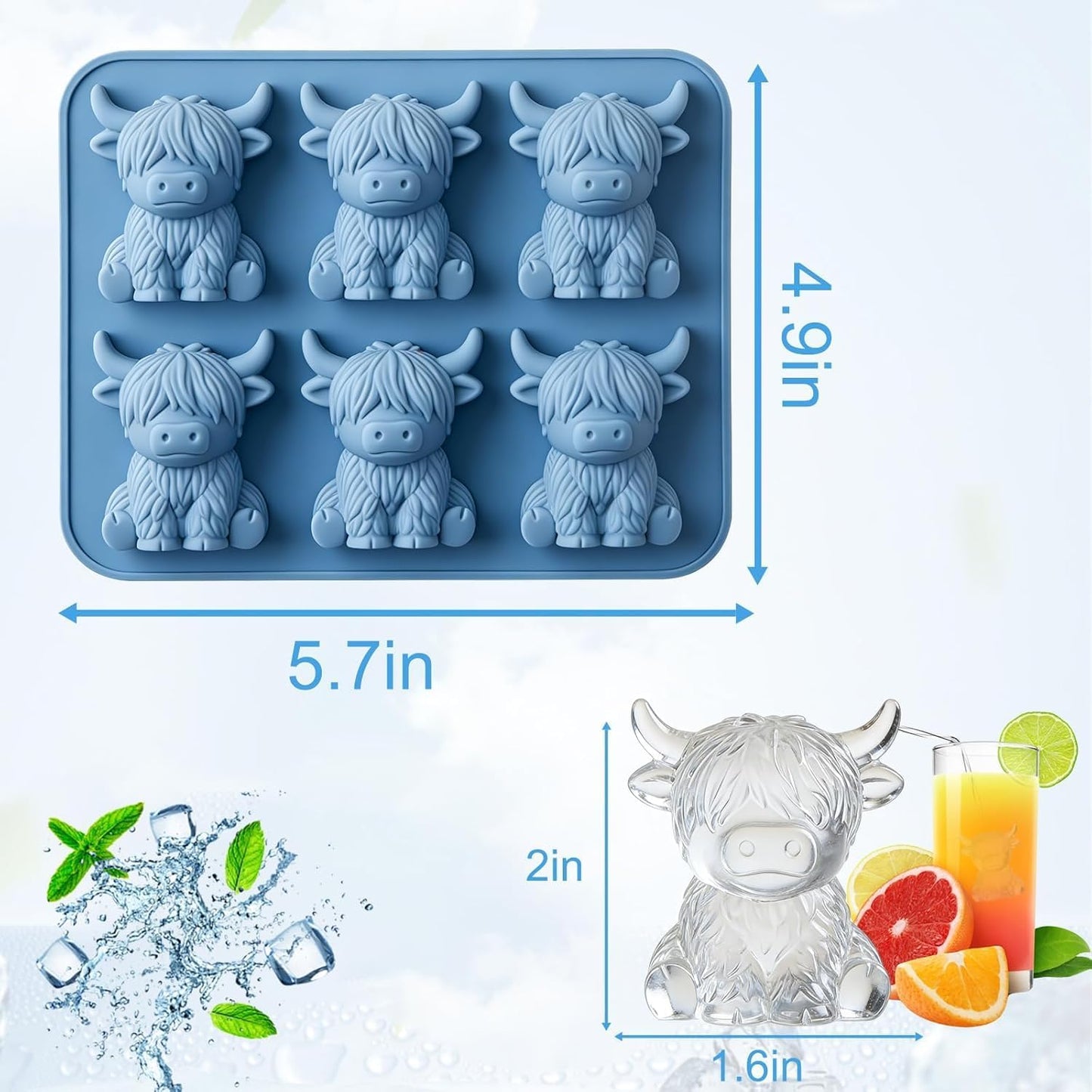 Bandeja de silicona 3D para cubos de hielo en forma de vaca