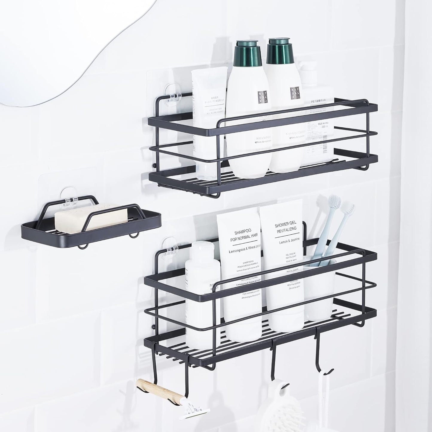 Organiz. ducha adhesivo 2 pzas acero inox sin taladro