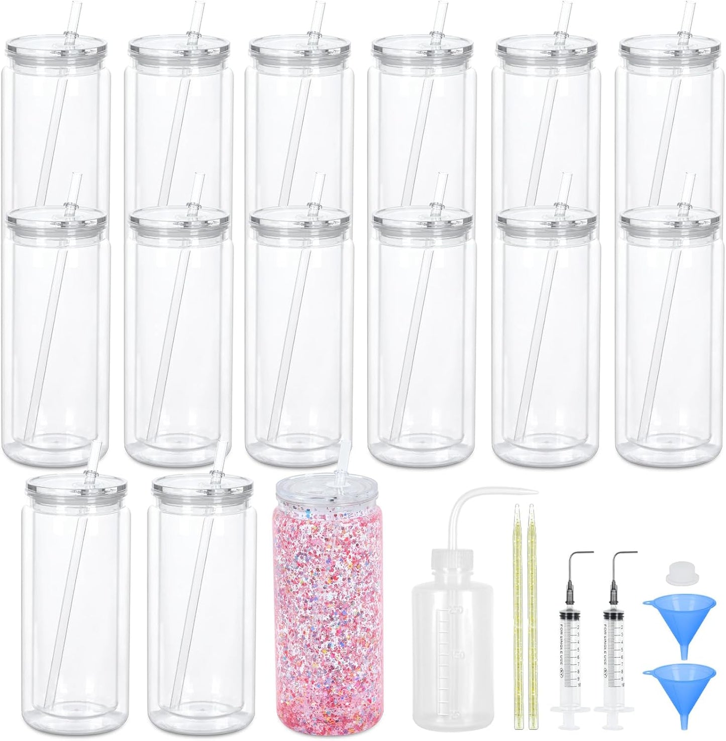 Kit 15 vasos acrílicos nieve doble pared 20oz con