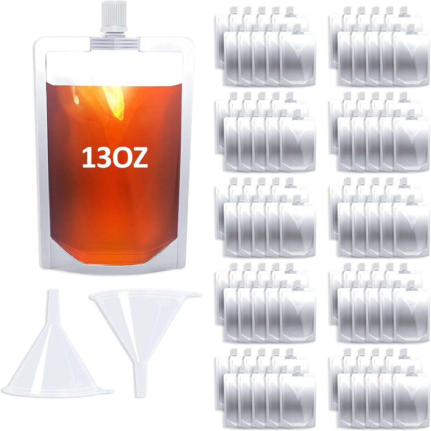 100 Bolsas Bebida 13oz Plástico Reutilizable Con Embudo