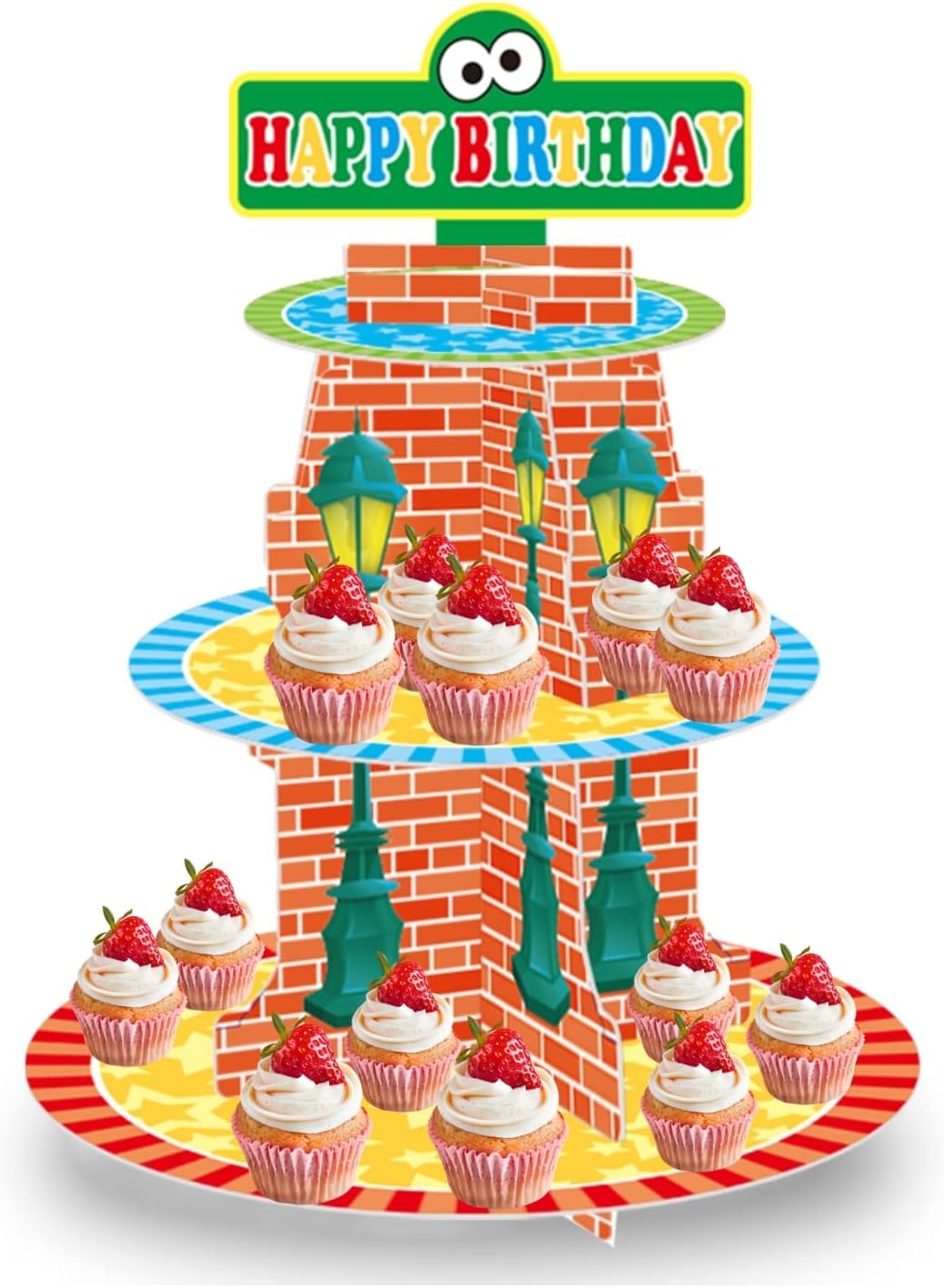 Soporte cupcakes cumpleaños dibujos animados 3 niveles