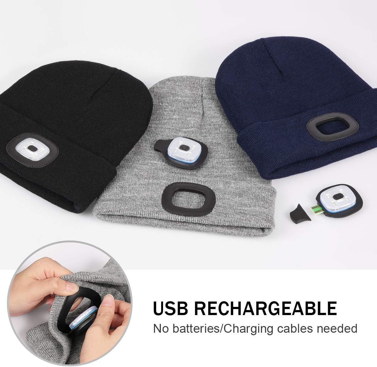 Gorro LED linterna frontal recargable USB unisex