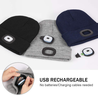 Gorro LED linterna frontal recargable USB unisex