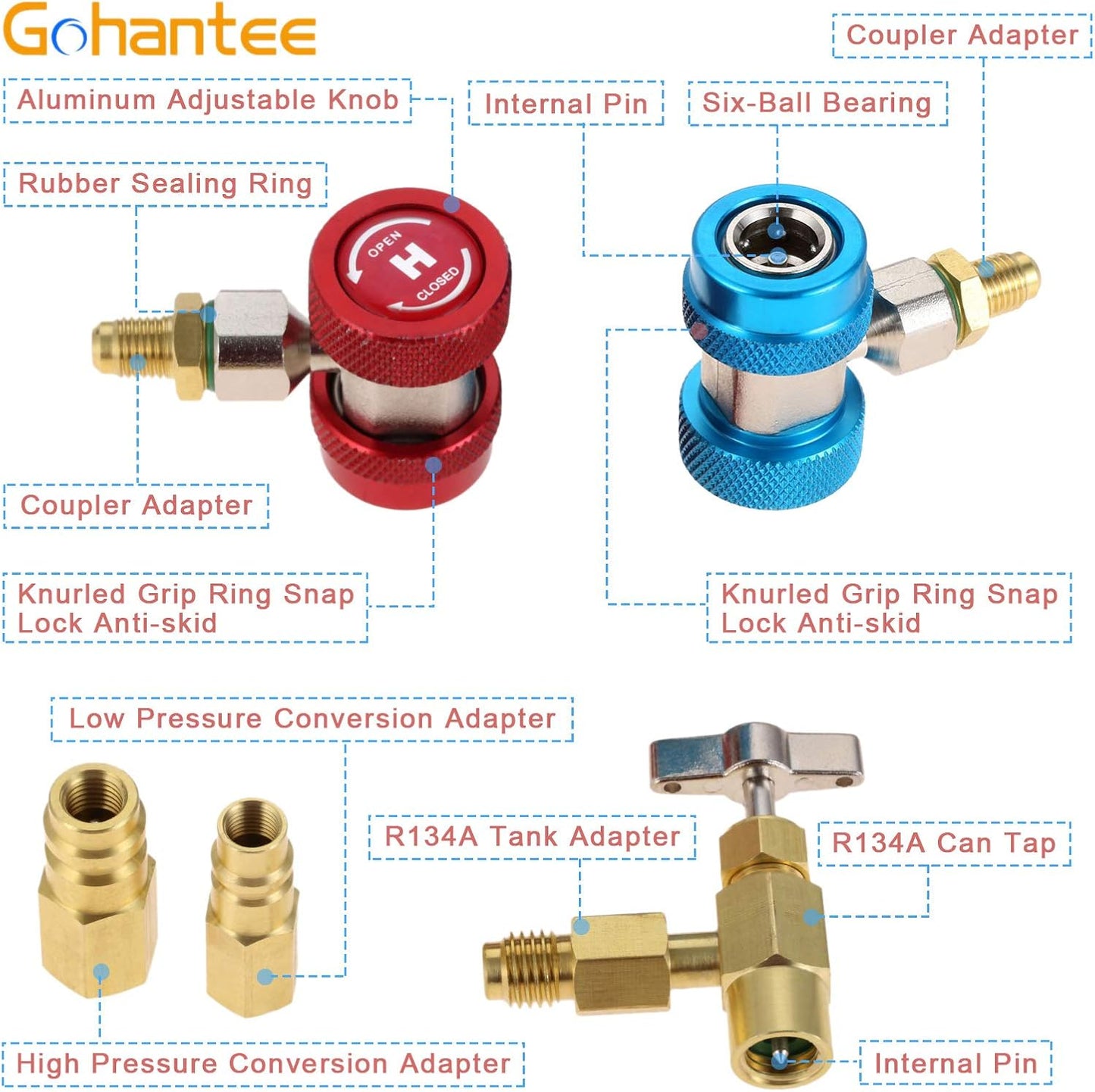 Adaptador R134A con válvula grifo y 2 conversores R12 R22