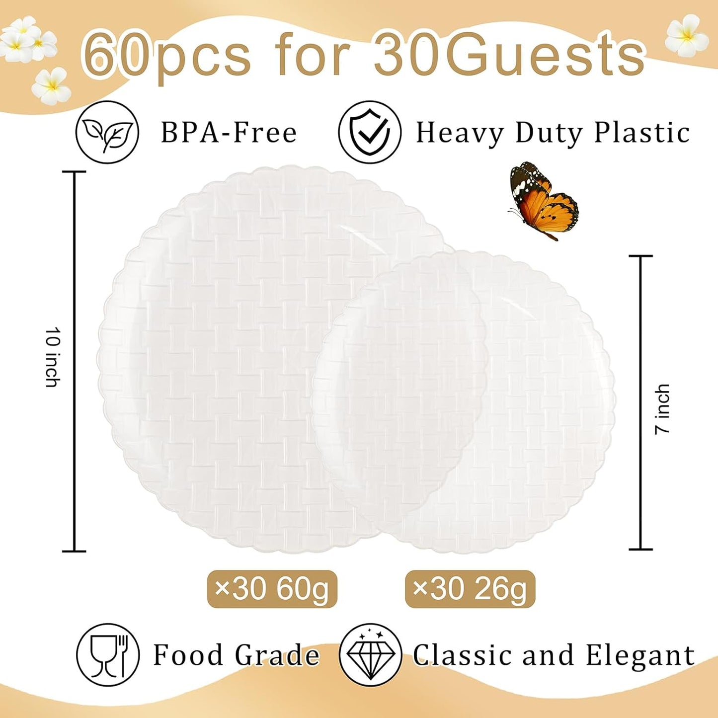 60 Pzas Platos Plástico Transparente Festiva