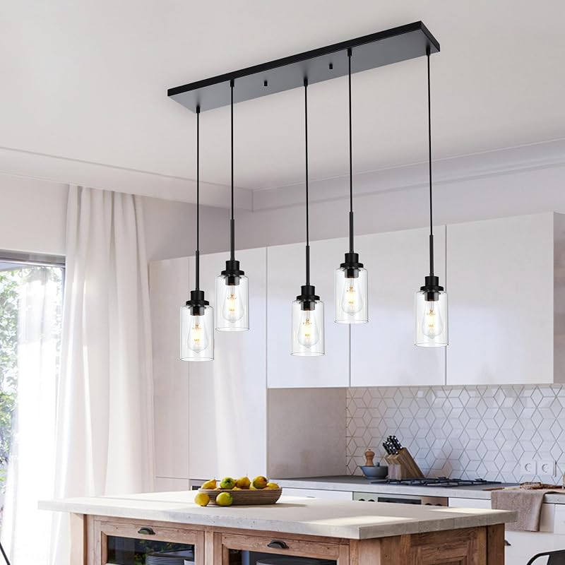 Lámpara colgante isla cocina 5 luces vidrio