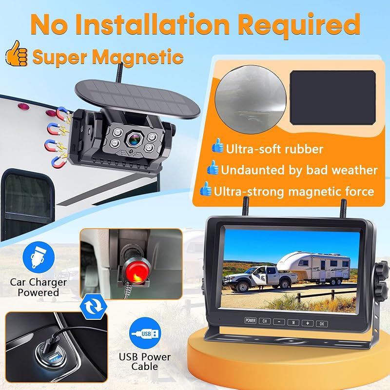 Cámara respaldo RV inalámbrica 7" 1080P HD con imán