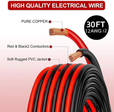 Cable cobre OFC 12 AWG 30pies 2 conductores automoción