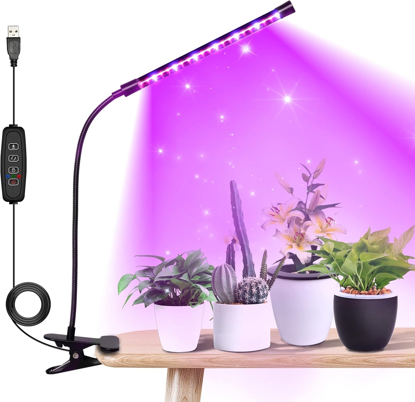 Luz LED crecimiento plantas interior 3 modos 10 niveles 6-12h