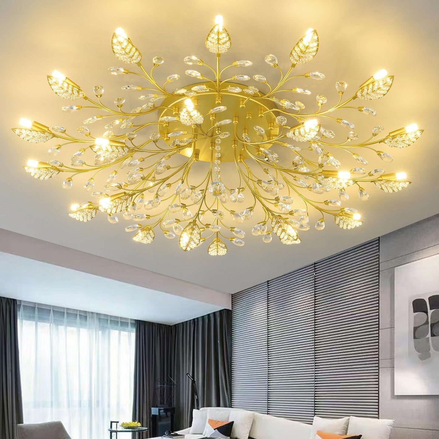 Lámpara techo cristal hojas doradas dormitorio sala
