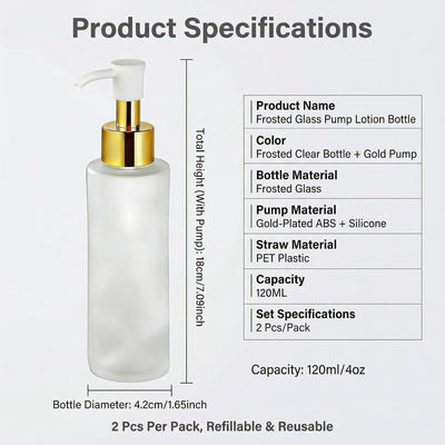 2 Botellas Vidrio Esmerilado 4oz Dispensador Jabón