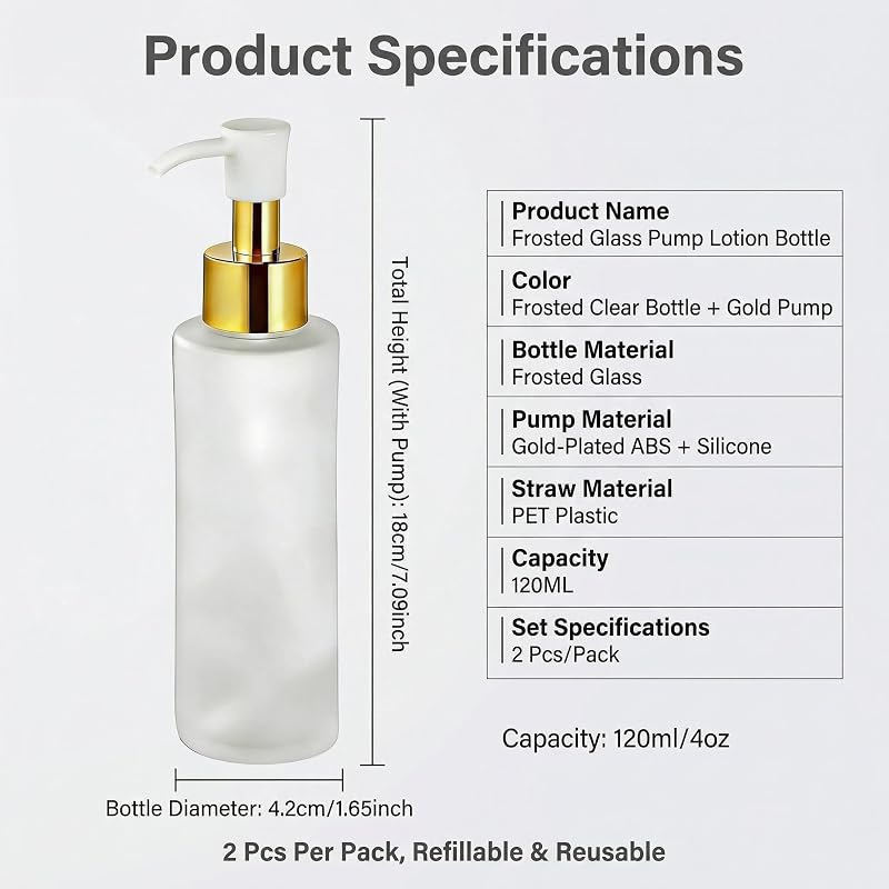 2 Botellas Vidrio Esmerilado 4oz Dispensador Jabón