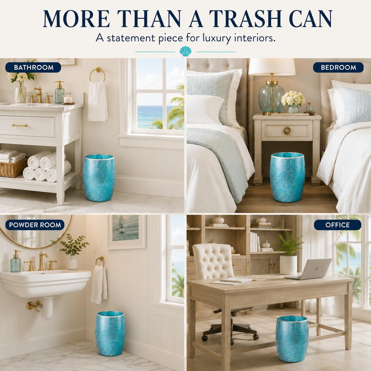 Bote basura baño mosaico vidrio 5L 7x10" decorativo