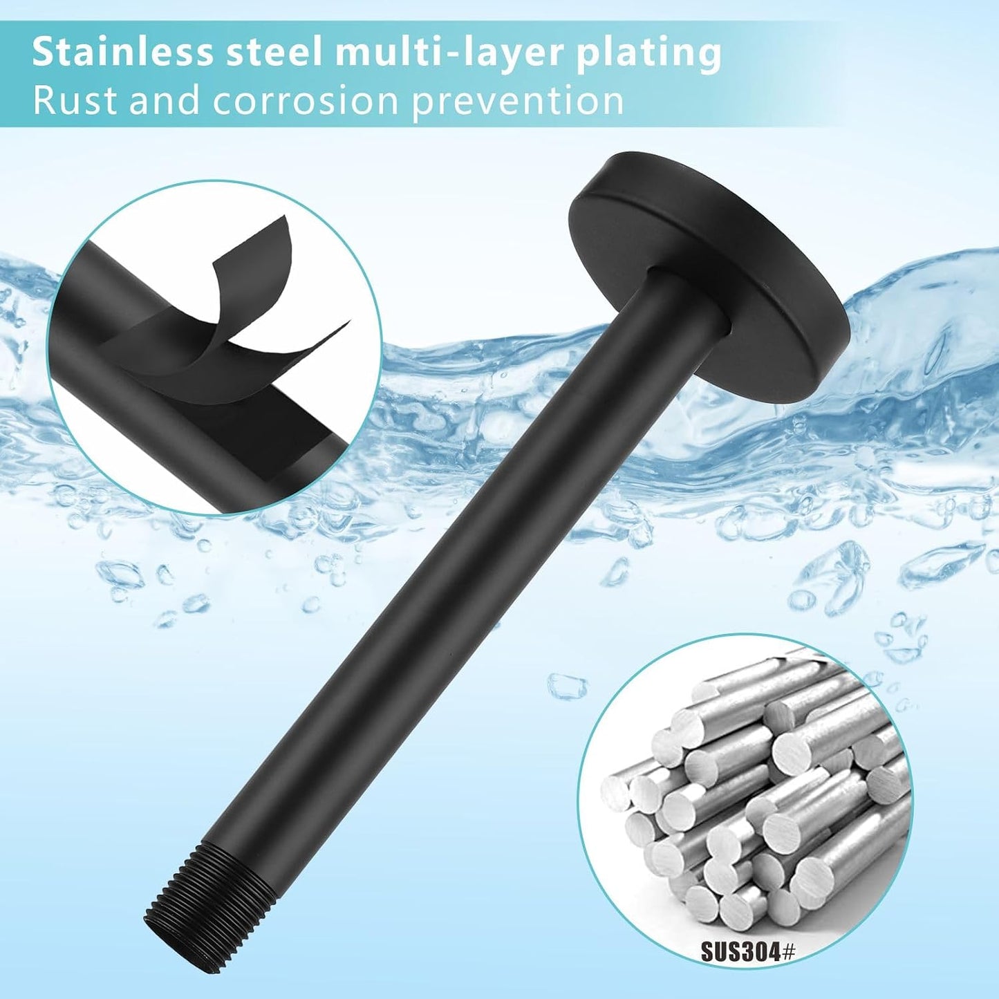 Brazo ducha 10pulg negro mate repuesto techo