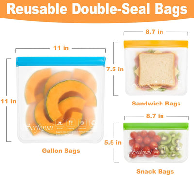 10 Pzas Bolsas Congelador Reutilizables Sin BPA 3 Tamaños