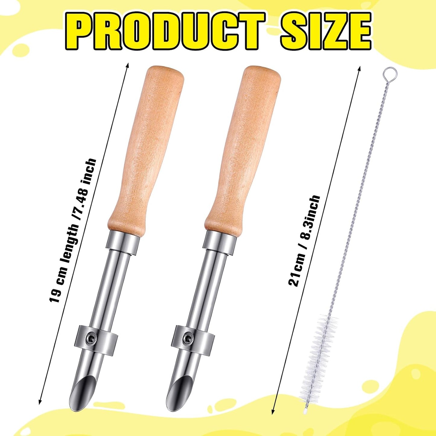 2 Perforadores paja tapas plástico vaso acero inox mango madera
