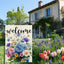 Bandera jardín hortensias primavera verano doble cara