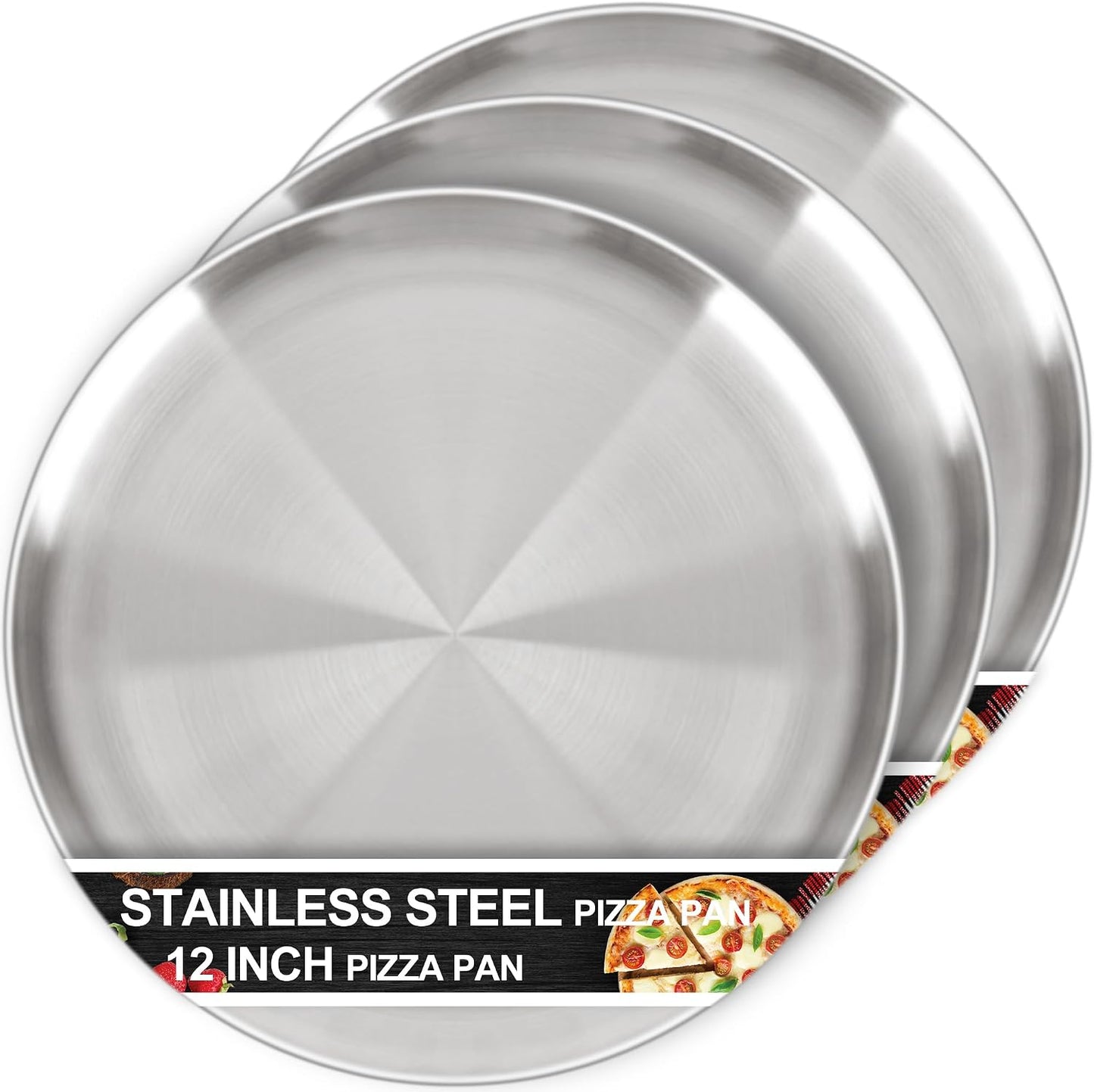 Set 3 bandejas pizza 12pulg acero inox antiadherente