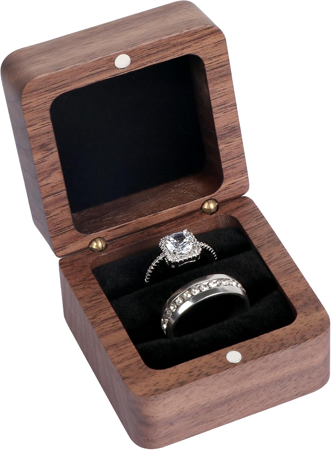 Caja madera soporte anillos compromiso 2 ranuras negro