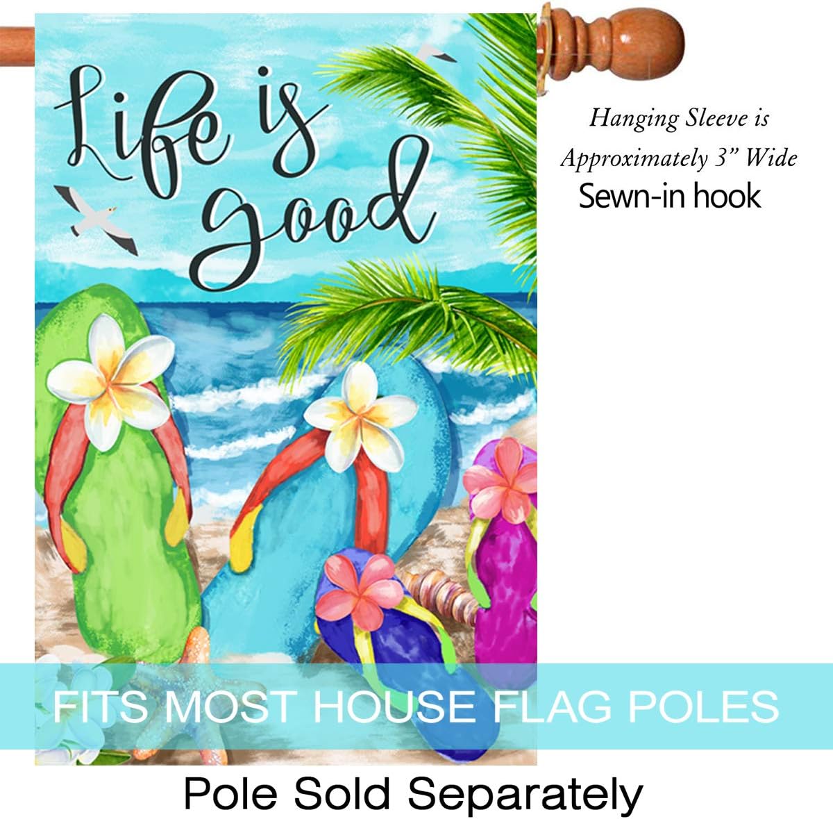Chanclas verano playa Life is good bandera 28x40"