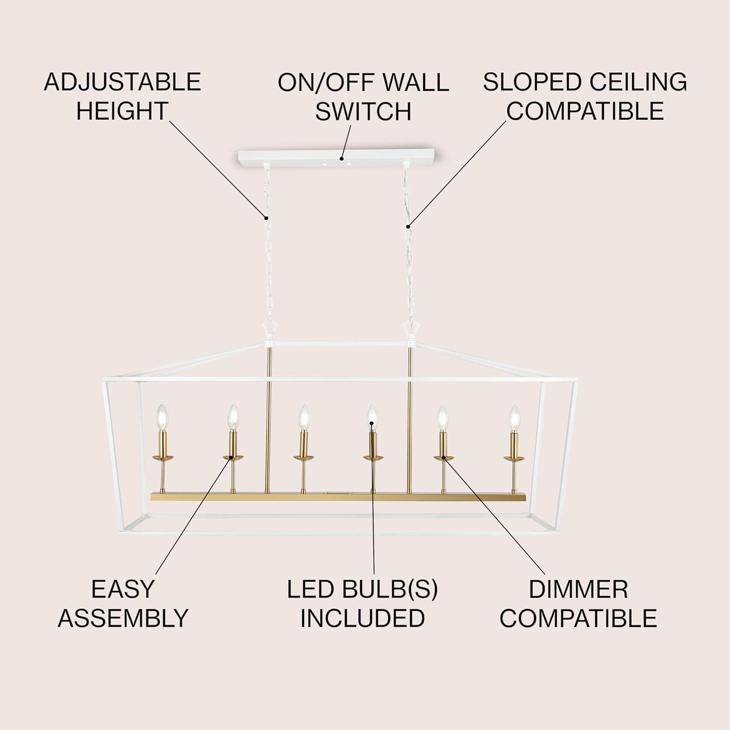 Lámpara colgante LED metal 49pulg 6 luces estilo granja