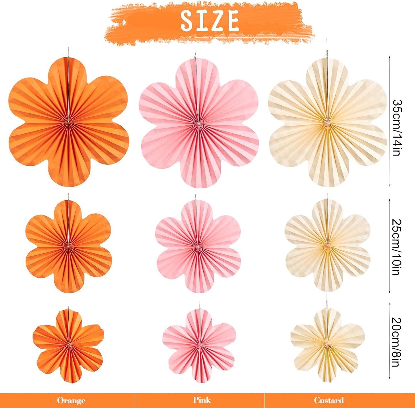 Decoración flores papel naranja y rosa para oficina y fiestas