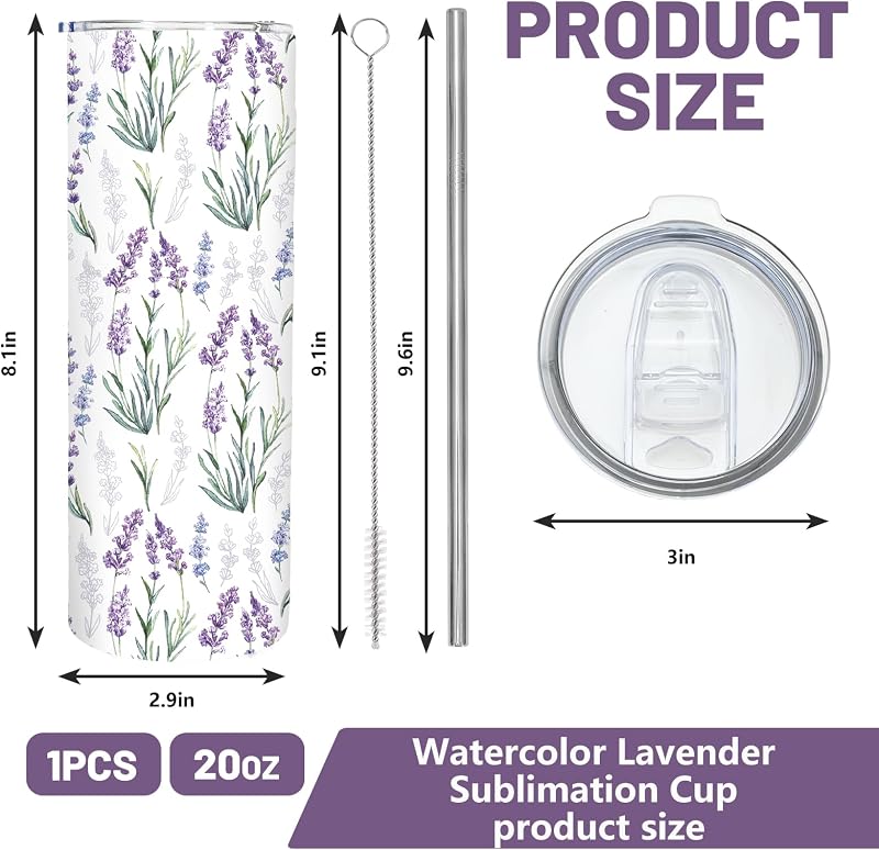 Vaso floral lavanda acero inox 20oz con popote