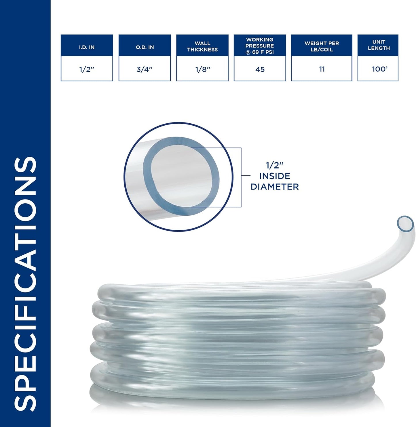 Tubo PVC 100ft diámetro 1/2" transparente para estanques