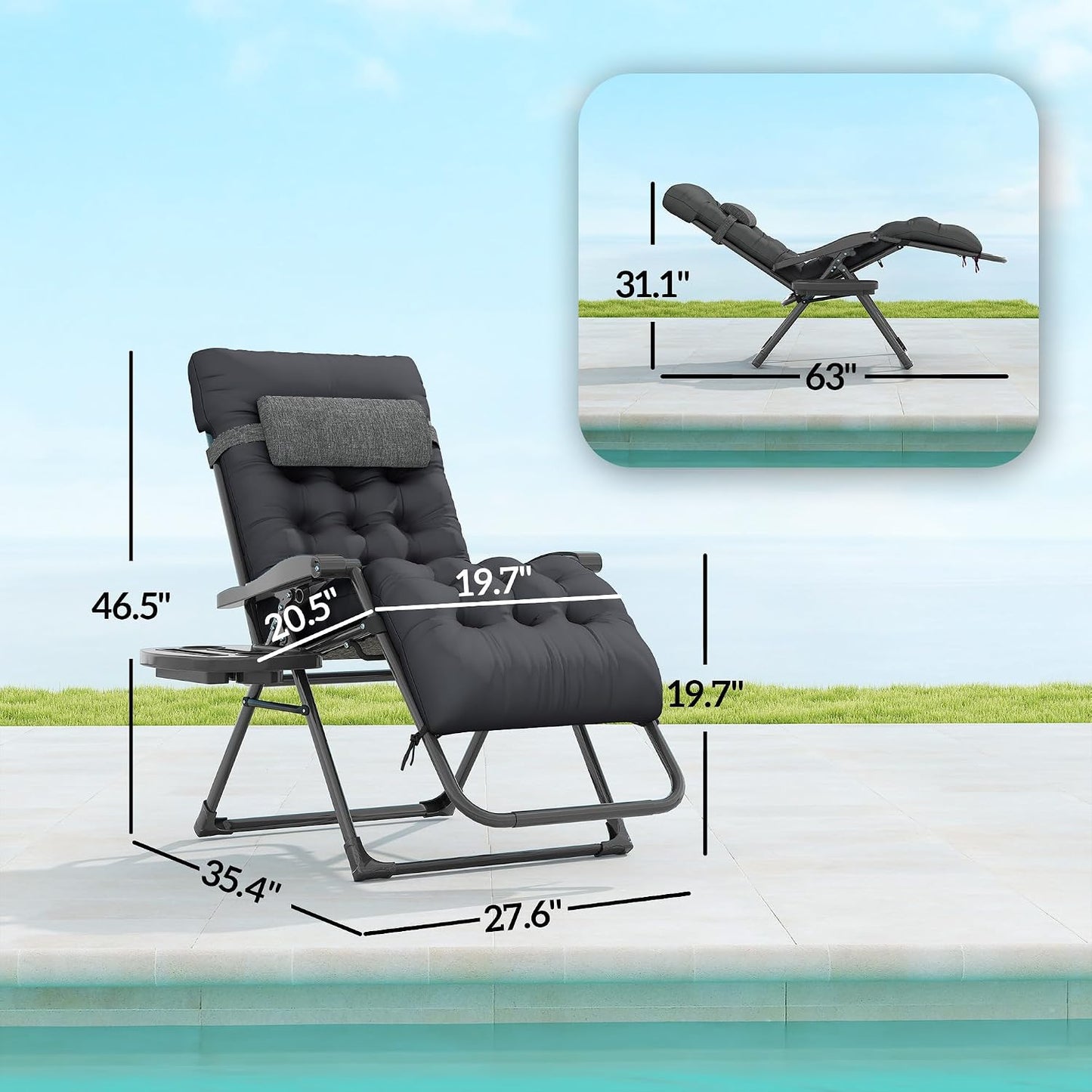 Silla Zero Gravity reclinable plegable cojín 264lb negro