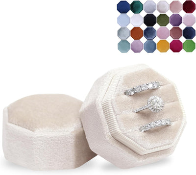 Caja terciopelo anillos compromiso boda triple ranura