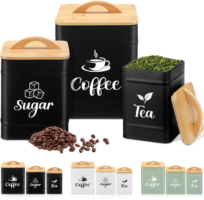 3 Pzas Tarros Metal Bambú para Café Té Azúcar