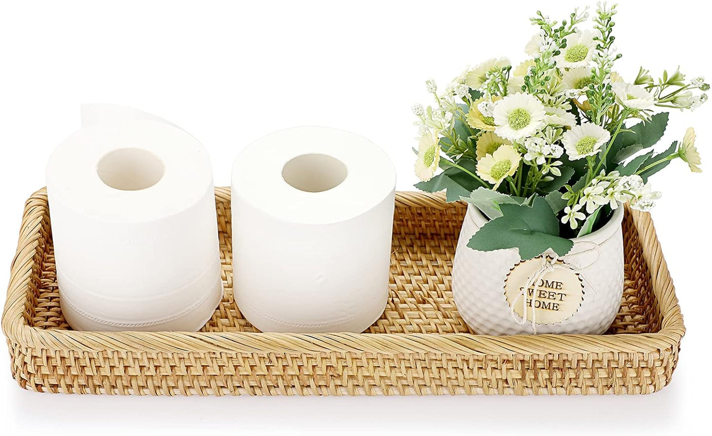 Bandeja mimbre tocador baño 16" cesta almacenamiento vintage