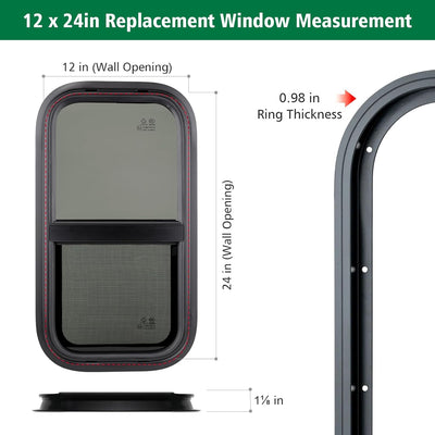 Ventana vertical camper 12x24" vidrio templado polarizado