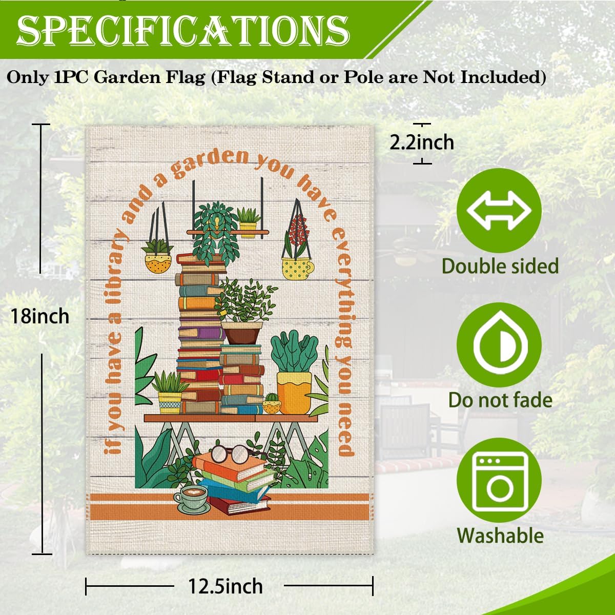 Bandera jardín doble cara 12x18" decoración exterior