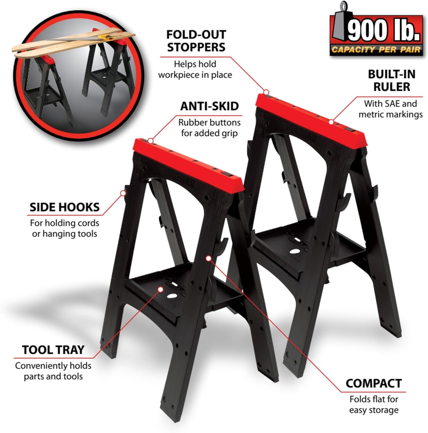 Set caballetes plástico resistente 450lb