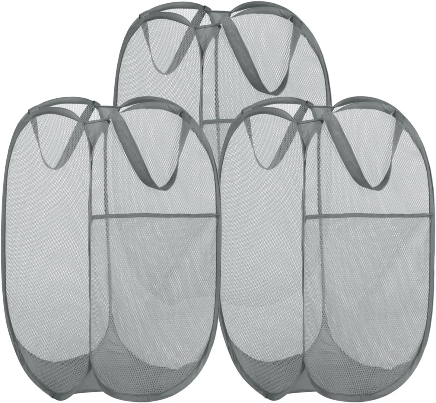 Cesta malla fuerte para ropa sucia con bolsillo gris