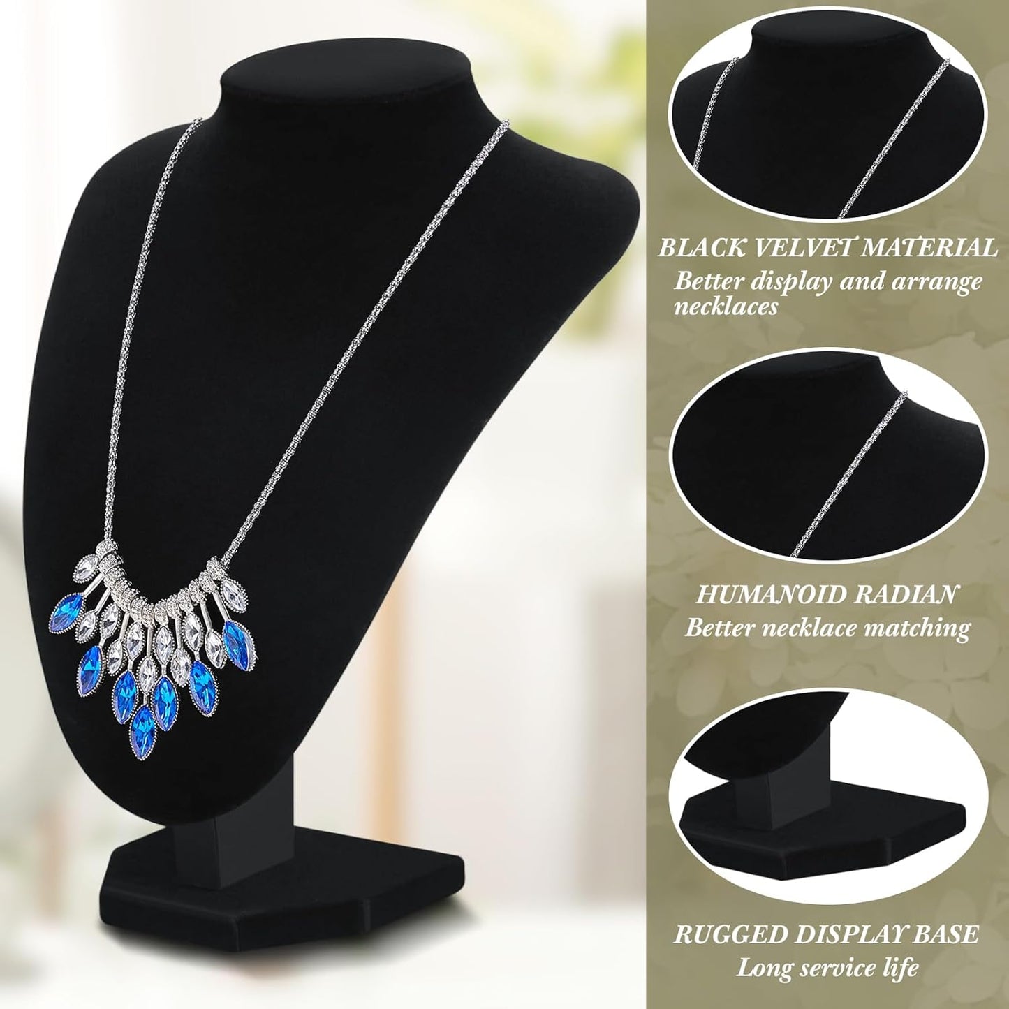 Set 6 pzas soporte joyería barra T busto negro