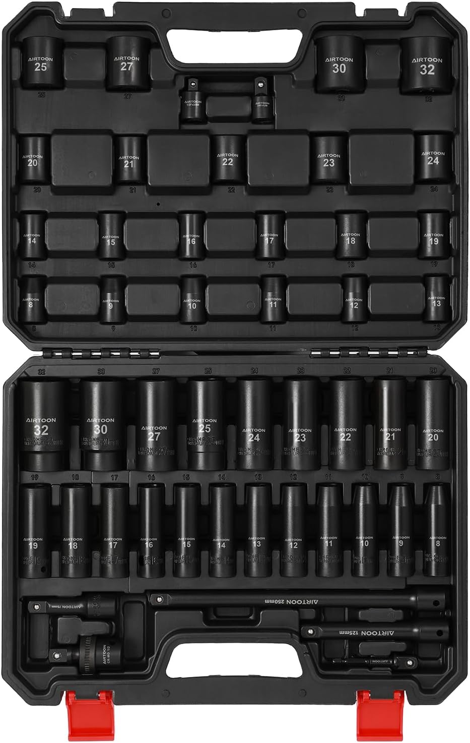 Set llaves impacto 1/2 pulg 49 pzas vasos 8-32mm acero CR-V