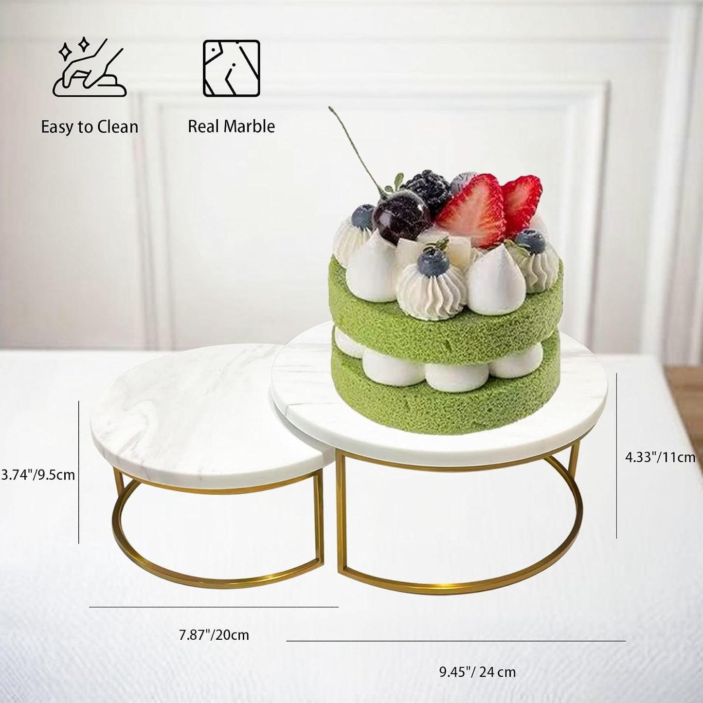 2 Pzas Soportes Mármol para Tartas Bodas 9.5x7.9pulg