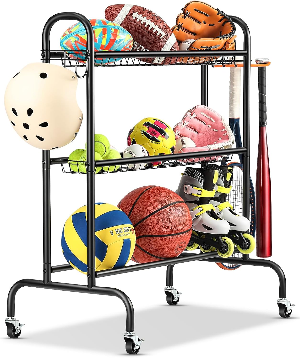 Estante baloncesto con ruedas 4 capas 2 cestas