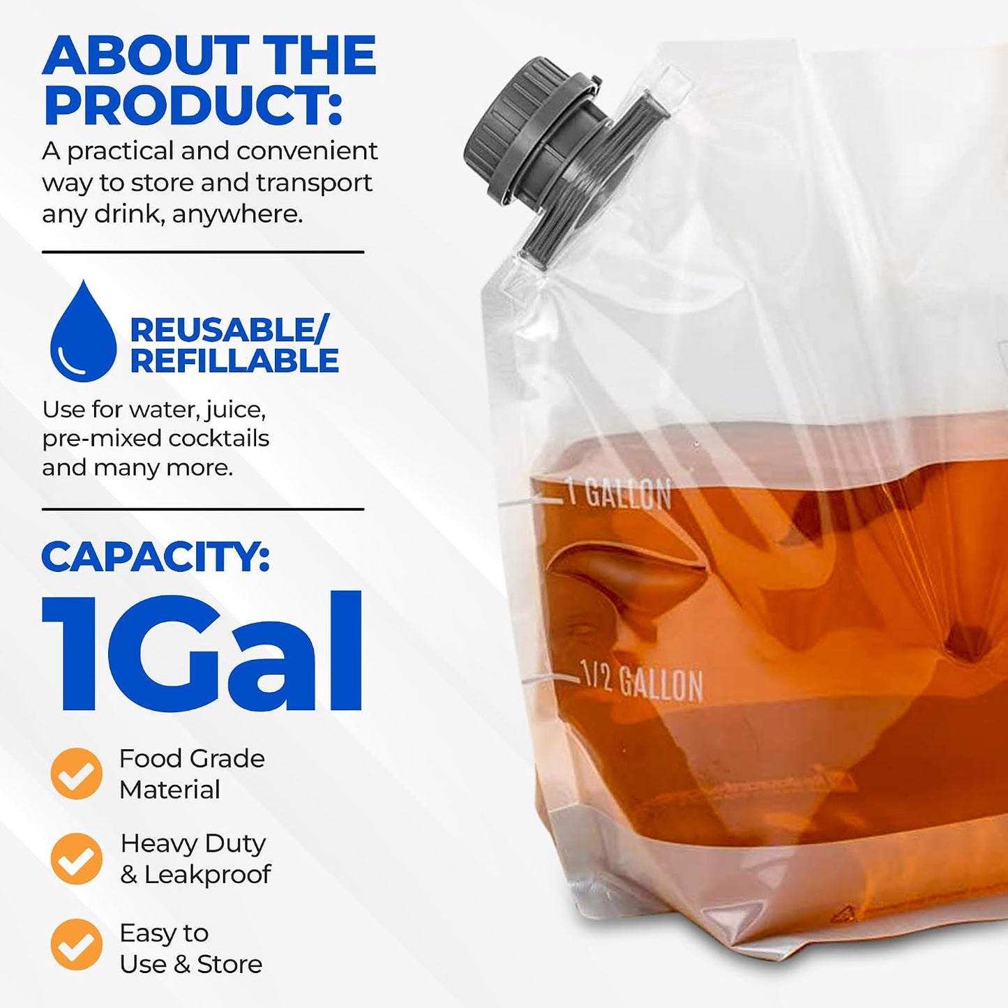 Contenedor agua plegable 1gal set 4 bolsas vacías con tapa