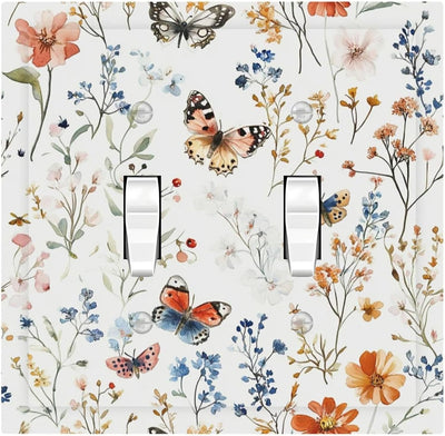 Placas decorativas interruptor vintage flores 2 bandas doble salida