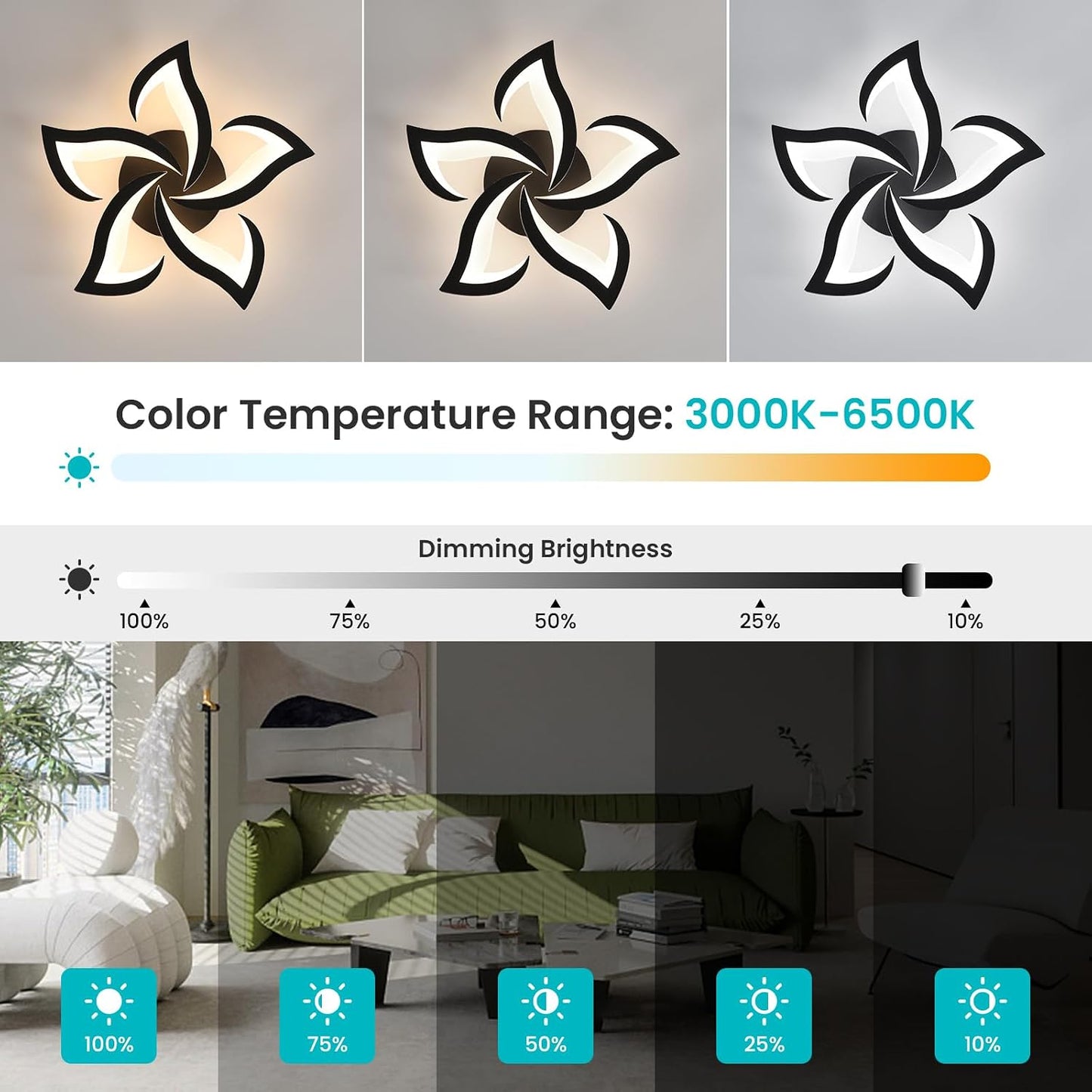 Lámpara techo empotrado diseño flores led regulable sala