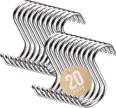 Ganchos S acero inox 3" para armario taller baño 20pzas