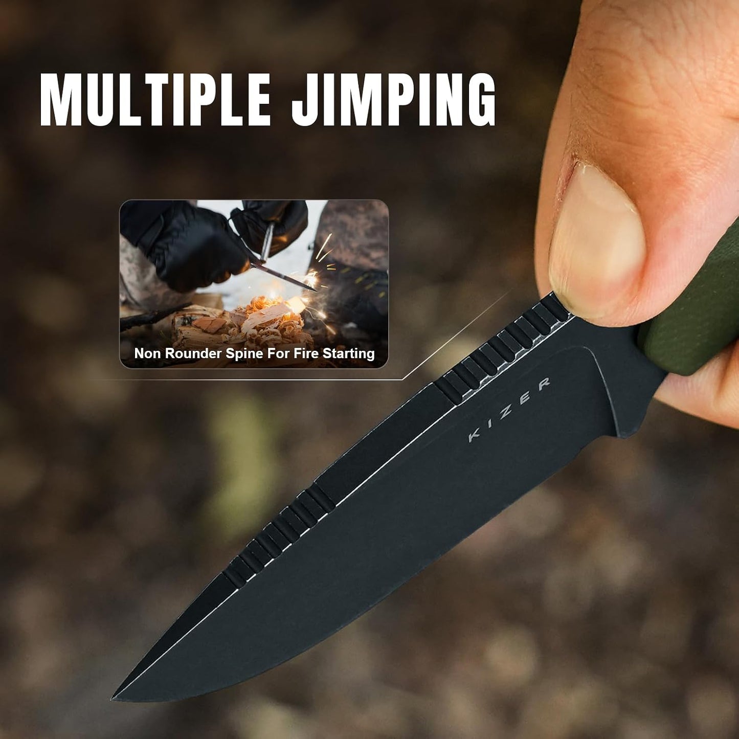 Cuchillo fijo D2 2.75pulg mango G10 verde oliva EDC