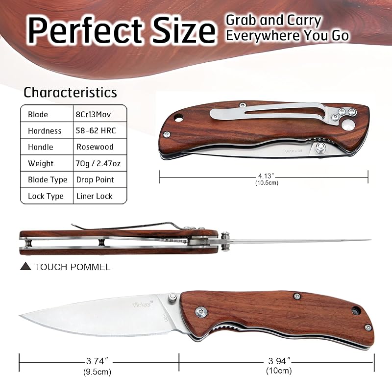 Cuchillo plegable táctico acero 8cr13mov 3.74pulg mango madera