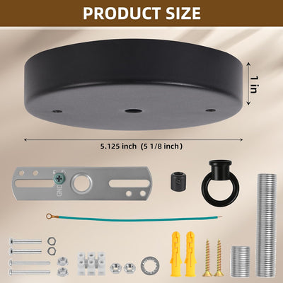 Kit toldo luz techo 5-1/8pulg negro placa metal accesorios