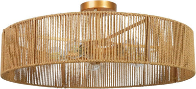 Lámpara techo ratán 24pulg dorada 5 luces bohemia latón