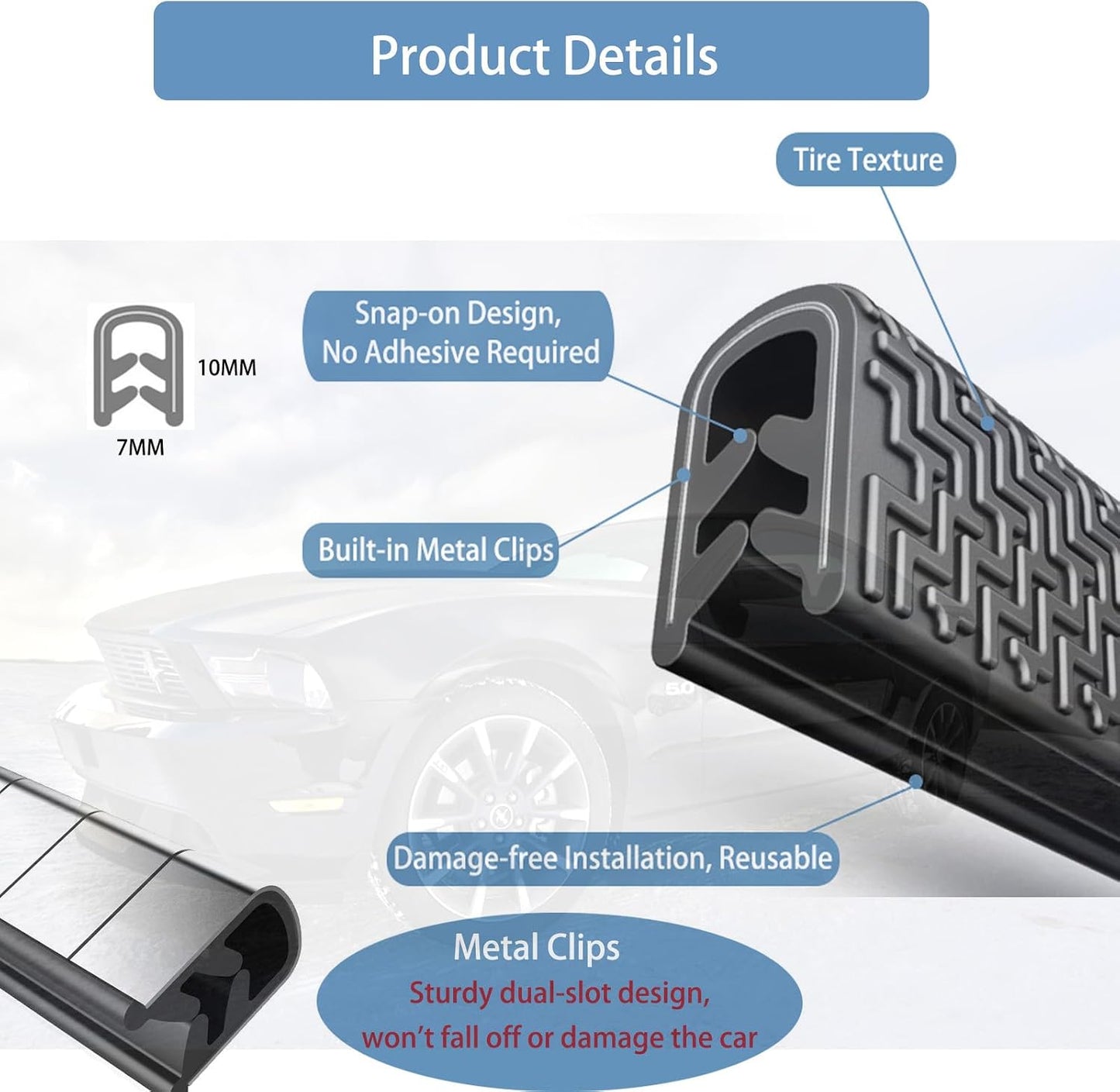Protectores borde puerta auto 16.5pies sello goma